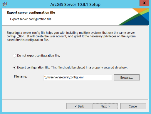 Export a server configuration file